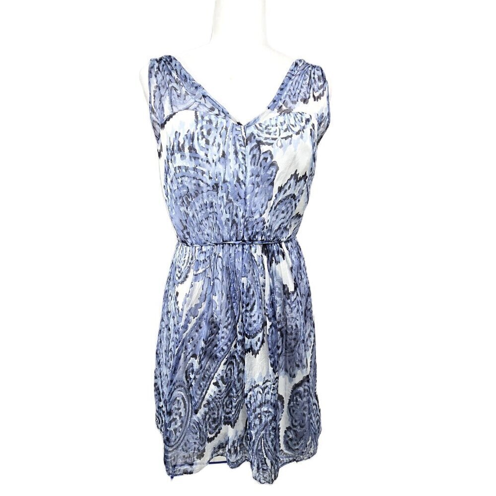 Milly Blue White Silk Watercolor Paisley Painting Grecian Mini Dress